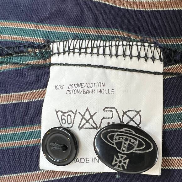 Vivienne Westwood Red Label Blue Striped Bib-Front Button-Up Long Sleeve Top L - Picture 8 of 9